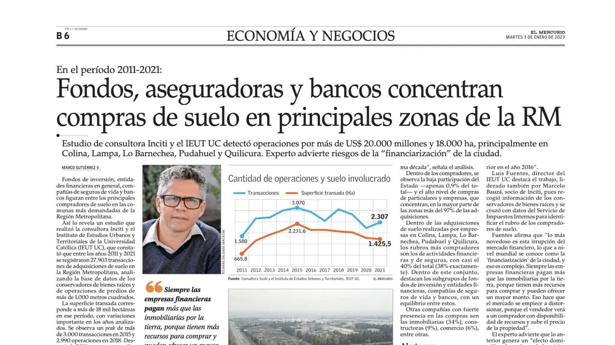 Fondos, aseguradoras y bancos concentran compras de suelo en principales zonas de la RM